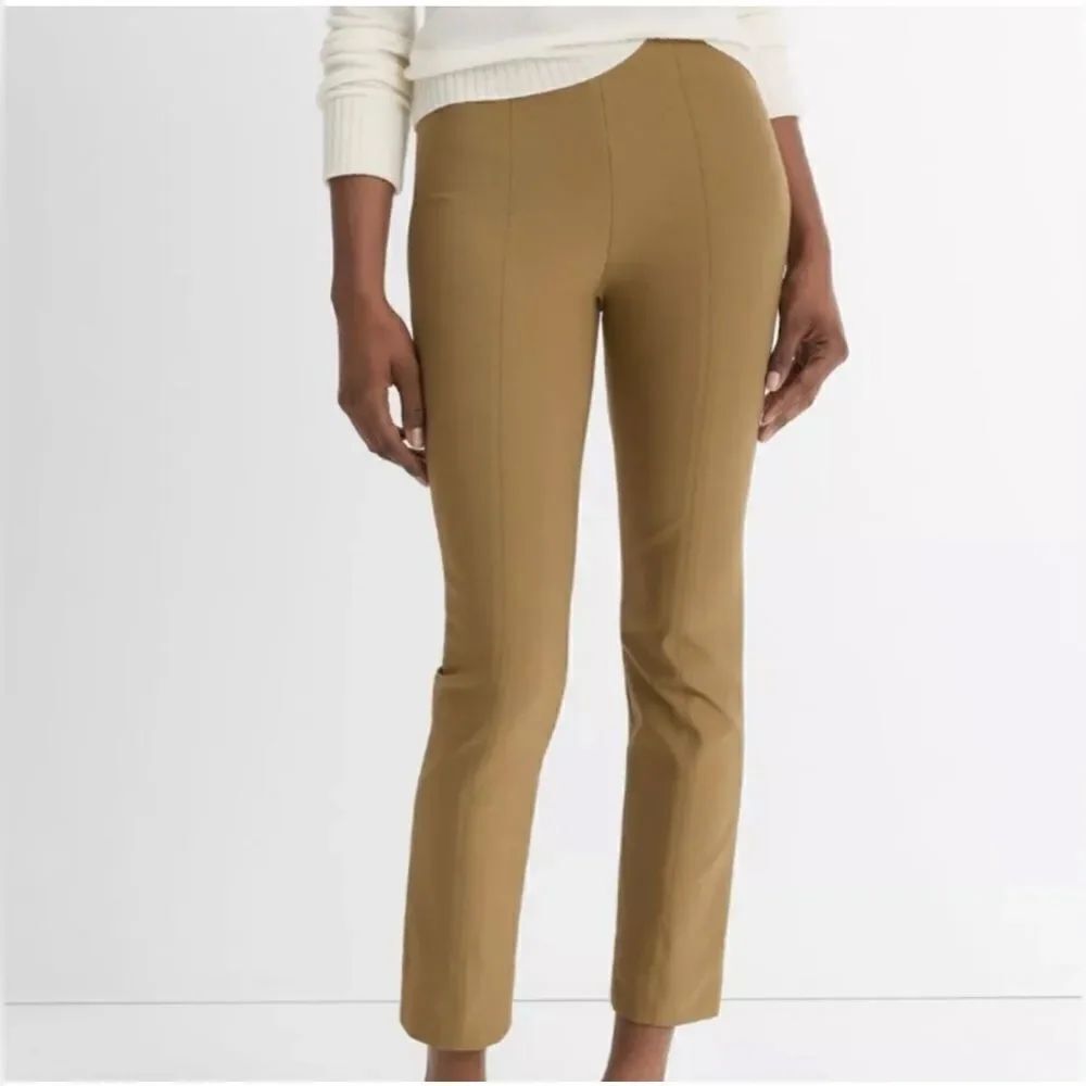 Vince Italian Cotton-Blend Stitch-Front Seam Legging Color: tan S/P